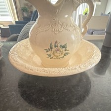 Hand-Painted Ceramic Pitcher and Basin/Bowl Set with Blue & Yellow Floral Motif — listing 6