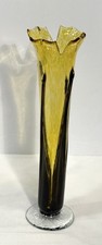 Hand-Blown Cobalt Blue Iridescent Art Glass Vase with Floral Design, Signed H.AT 00 — listing 6