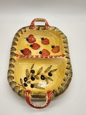 Italica Ars Hand-Painted Italian Terracotta Lidded Tureen / Biscotti Jar with Olive Branch Motif