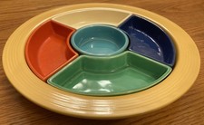 Fiesta Ware Relish Tray / Lazy Susan Set with Green Base Plate and Multi-Color Inserts — listing 5