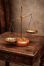 Antique European Hand-Held Brass Balance Scale with Twin Pans on Chains — listing 6