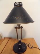 Pair of Vintage Toleware Cylinder Table Lamps with Courting Scene Decoupage and Brass Bases — listing 5