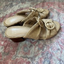 Crown & Ivy Woven Raffia Buckle Block Heel Slide Sandals 9 — listing 2