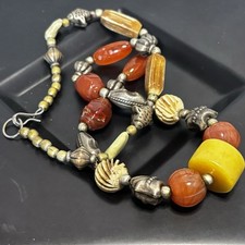 Triple Strand Carnelian & Bone Bead Necklace with Sterling Clasp 16in — listing 4