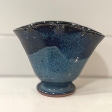 Handmade Studio Pottery Ruffled Bowl, Blue & White Crackle Glaze — listing 5