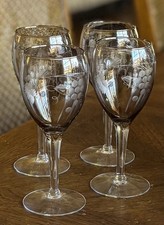 Vintage Wheel-Cut Grape & Leaf Etched Crystal Wine Glass with Slender Stem — listing 2