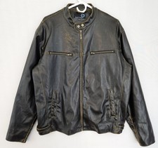 Burnside Men's Faux Leather Zip-Front Motorcycle Jacket with Reflective Racing Stripes, Size L — listing 2