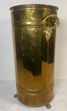 Antique Hammered Brass Umbrella Stand with Lion Head Ring Handles and Paw Feet — listing 3