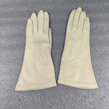 Vintage Ivory Kid Leather Gloves with Cutwork Floral Embroidery, Gauntlet Style — listing 3