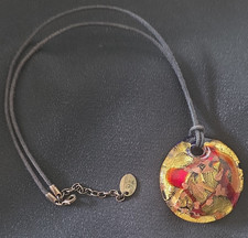 Murano-Style Lampwork Art Glass Teardrop Pendant with Copper Swirl Foil, Organza Ribbon Cord — listing 4