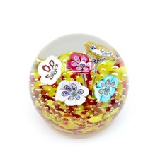 Art Glass Lampwork Flower Paperweight with Signature Cane, Blue Ground — listing 4