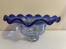 Vintage Cobalt Blue Hand-Blown Glass Ruffled-Rim Bowl — listing 2