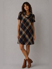 Jessica Howard Purple & Gray Plaid Cowl Neck Short Sleeve Sweater Dress, Size S — listing 4