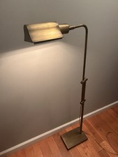 Vintage Brass Floor Lamp with Integrated Pie-Crust Tray Table and Bell Shade — listing 6