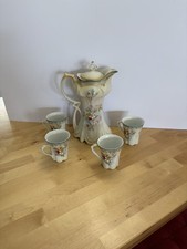 Antique Hand-Painted Porcelain Chocolate Set with Pot, Cups, Saucers & Tray Nippon