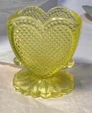Antique Green Vaseline / Uranium Opalescent Glass Toothpick Holder with Scroll & Beaded Pattern, 1.5 inches tall — listing 3