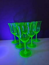 Uranium Green Glass Cordial/Wine Goblet with Sandwich Lace Pattern, 4.5 inches — listing 6