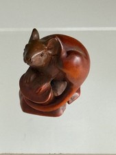 Antique Carved Wood Netsuke of Two Rats with Rice Sheaf, 2 Inch, Signed Underside, Maker Unknown — listing 5