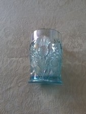 Vintage Blue Carnival Glass Grape & Cabochon Pitcher and Tumbler Set