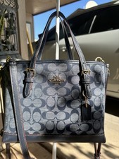 Coach Two-Tone Blue & Cream Leather Tote Bag with Ring Hardware