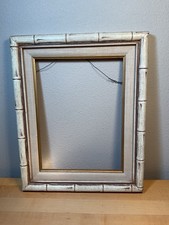 Cream Enamel Faux-Bamboo Picture Frame with Silver-Tone Decorative Corner Medallions