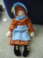 Handmade Cloth Character Doll with Blue Yarn Hair, Sunglasses, Plaid Scarf and Purple Nightcap — listing 5