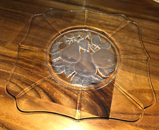 Vintage Pressed & Intaglio Cut Glass Bowl with Frosted Fruit Motif and Sawtooth Rim — listing 4