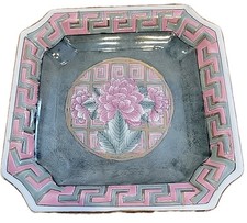 Vintage Chinoiserie Snack Set - Oval Plate with Matching Teacup, Brown Floral & Greek Key Pattern — listing 5