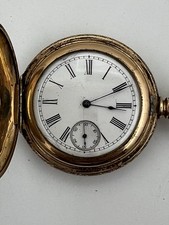 Antique Waltham Hunter Case Pocket Watch, Gold-Filled, Enamel Dial