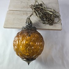 Vintage Victorian-Style Amber Glass Hanging Lamp Chandelier with Prisms — listing 5