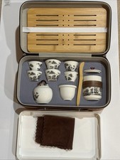 Chinese Kung Fu Travel Tea Set with Green Reactive Glaze - Teapot, Gourd Caddy, 4 Cups, Bamboo Tray & Carry Case — listing 4