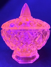 Frosted Uranium Glass Low Bowl / Console Bowl with Rolled Rim