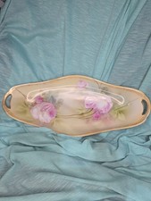 Antique J.S. Germany Porcelain Celery Tray with Pink Roses & Purple Lustre Border — listing 3