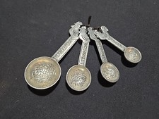 Decorative Floral Cast Pewter Measuring Spoon Set (4-piece nesting) with Leather Cord — listing 4