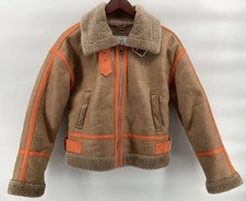 BDG Faux Leather Shearling-Lined Aviator Jacket, Brown, Size S (UK 8-10) — listing 3