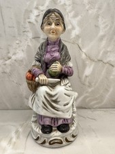 Vintage Grandmother Porcelain Character Doll in Green Velvet Dress with Pearl Collar