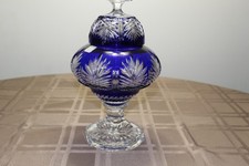Cobalt Blue Cut-to-Clear Crystal Compote with Grape and Vine Motif, listing 3