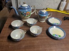 1923 Hand Painted Blue Lustre Tea Set with 8 Cups (Teapot, Sugar, Creamer, Cups & Saucers) — listing 2