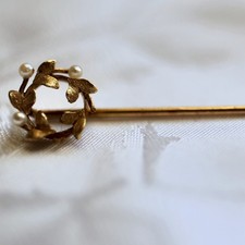 Antique Oval Openwork Brooch with Seed Pearl Cluster, Grapevine Motif — listing 6