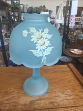 Westmoreland Fairy Lamp with Hand-Painted Floral Satin Glass Shade and Milk Glass Pedestal Base, 8 inches tall — listing 5