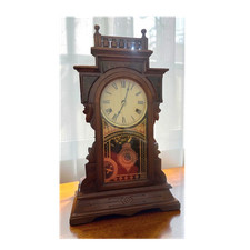 Antique New Haven Clock Co. Victorian Walnut Parlor Mantel Clock with Bronze Figural Bust