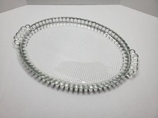 Vintage Hobnail/Beaded Clear Pressed Glass Handled Nappy Dish with Ruffled Rim