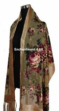 Silk Burnout Velvet Beaded Scarf/Shawl with Rhinestone Detailing