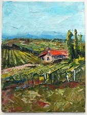 Framed Tuscan/Italian Countryside Vineyard Landscape Oil Painting — listing 4