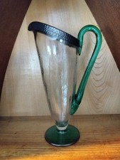 Miniature Green Uranium Crackle Glass Pitcher, 4 inches Tall, Hand-Blown with Applied Handle — listing 6