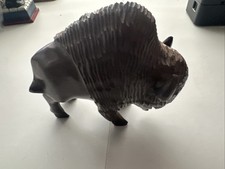 Hand-Carved Wooden African Cape Buffalo Bookends, Pair, Brown, 5" x 6.5" — listing 3