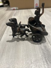 Vintage Bronze Roman/Greek Warrior Chariot with Two Horses Figurine — listing 6