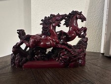 Chinese Red Resin Rearing Horse Figurine on Pedestal Base — listing 6