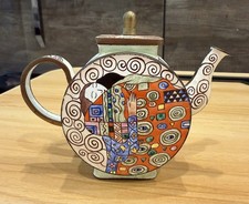 Miniature Hand-Painted Enamel Collector Teapot - Klimt 'The Kiss' Motif — listing 2