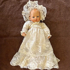 Small Porcelain-Head Baby Doll in White Embroidered Organza Christening Gown, 8.5 inch